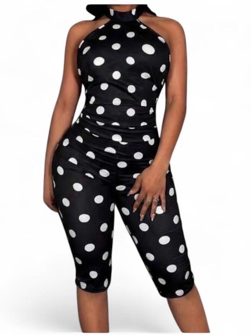 SHEIN Black & White Polka Dot Halter Jumpsuit